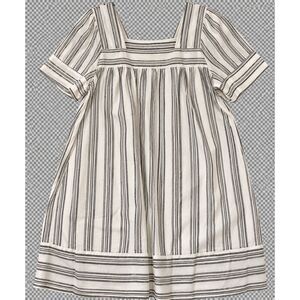 Alexander Jordan Women's XL Cotton Linen Striped Square Neck Puff Sleeve Dress